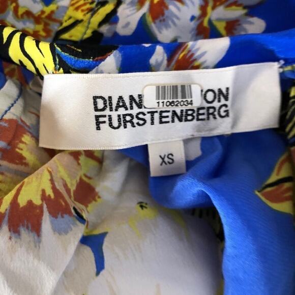 Diane Von Furstenberg Dress Floral Print Silk Cinch Long Sleeve Mini Blue XS - Picture 7 of 10